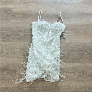 Fashion Nova White Sequin and Pearl Embellished Dress